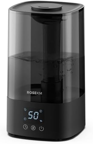 Automatic Humidifiers for Bedroom Large Room, 4.5L Cool Mist Humidifier for Home & Plant with Timer & Humidity Sensor, Last Up to 18H on High Setting, Auto Shut-Off, 360° Nozzle (Black)