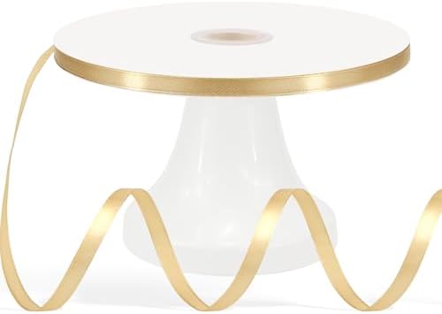 120 Yards Champagne Gold Ribbon 1/4 Inch, Satin Ribbon for Gift Wrapping, Crafts, Flower Bouquet, Wedding, Baby Shower, Balloons Party, Christmas, Halloween