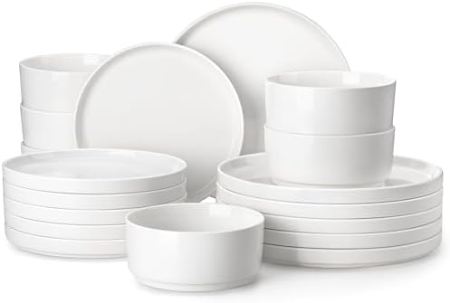 MALACASA 18 Pieces Porcelain Dinnerware Set, Modern White Dish Set for 6, Premium Serving Plates and Bowls Sets, Chip and Scratch Resistant Dishware Sets Kitchen Dishes Dining Ware Set, Series LEAH