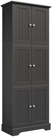 ChooChoo Tall Bathroom Storage Cabinet with 6 Doors, Freestanding Floor Cabinet with Adjustable Shelves, Black Pantry Cabinet for Bathroom, Kitchen, Laundry Room