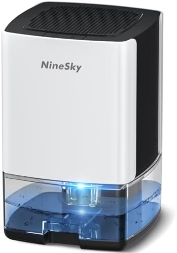 NineSky Dehumidifier for Home, 35oz Water Tank (300 sq.ft), Small Dehumidifiers for Bathroom, Bedroom, Basement with 7 Colorful Lights, Auto Shut Off, White