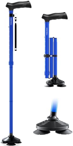 HONEYBULL Walking Cane for Men & Women - Foldable, Adjustable, Collapsible, Free Standing Cane, Pivot Tip, Heavy Duty | Walking Sticks, Folding Canes for Seniors & Adults [Blue]