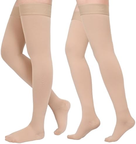 Compression Stockings for Women & Men, 2 Pairs 15-20mmHg Thigh High Compression Socks for Varicose Veins, Swelling, Pregnant