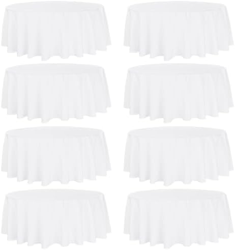 8 Pack Round Tablecloth 90 Inch Round Table Covers Bulk Washable Polyester Fabric Round Table Clothes for Wedding Party Reception Banquet Buffet Restaurant (White, 90 Inch)
