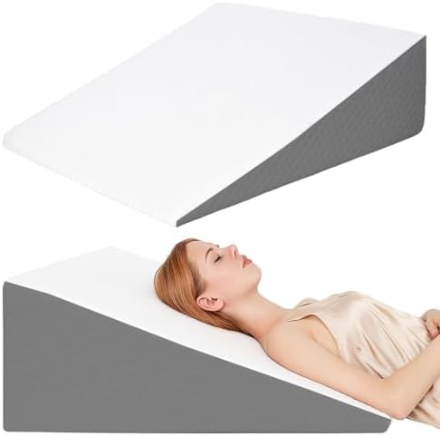 Wedge Pillow, Bed Wedge Pillows for Sleeping, Snoring, Back Support, After Surgery, Foam Triangle Pillow, Removable Washable Cover (White Gray, 12in)