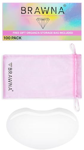 BRAWNA 100 Pack Protective Shower Visors with Pink Organza Bag for Eyelash Extensions, Microblading, Brow Lamination, Eye Surgery, Blepharoplasty - PMU Supplies
