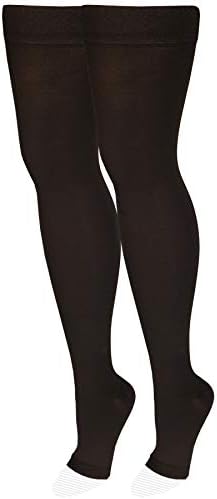 NuVein Medical Compression Stockings, 20-30 mmHg Support, Women & Men Thigh Length Hose, Open Toe, Black, Small