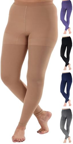 Compression Footless Pantyhose for Women 20-30mmHg - Graduated Compression Leggings for Pregnancy, Swelling, Varicose Veins Circulation, DVT - Beige, Large - A717BE3