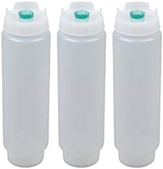 FIFO Squeeze Bottle Refillable 16 oz | Green Tip Small Valve Dispenser for Thin Condiments, Sauces, Batter and Dressing | Self Sealing No Drip No Hassle | (3 Pack)