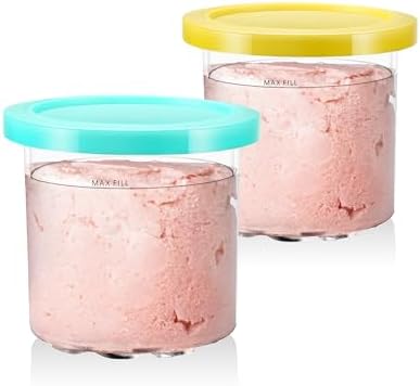 Compatible with Ninja NC301 NC300 NC299AMZ Series Ninja Creami Deluxe Pints and Lids,BPA-Free & Dishwasher Safe, 16 oz ninja ice creami container, 2Pack-Blue/Yellow