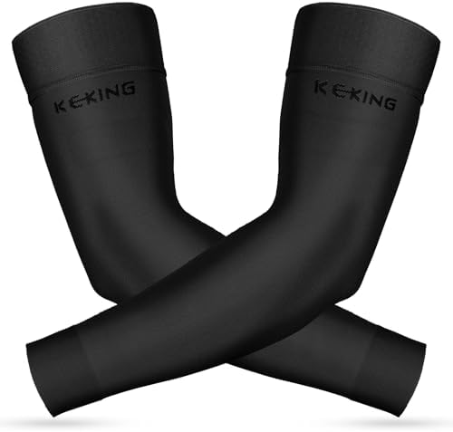 KEKING Lymphedema Compression Arm Sleeves with Silicone Band for Men Women (Pair), 20-30 mmHg Graduated Compression for Lipedema, Edema, Post Surgery Recovery, Swelling, Pain Relief, Black L