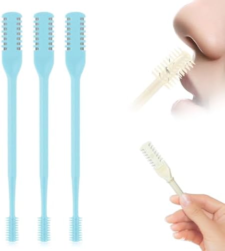Nasal Hair Cutter, 2025 Upgraded Double Sided Noses Hairs Knife, 360° Rotating Portable Manual Nose Hair Trimmer, Noses Hairs Remover for Women Men Travel Essentials (Blue, 3 Pcs)