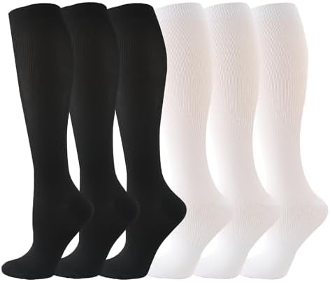 6 Pairs Compression Socks for Women and Men Circulation, 20-30 mmhg Socks for Athletic Running,Hiking,Nurse,Recovery