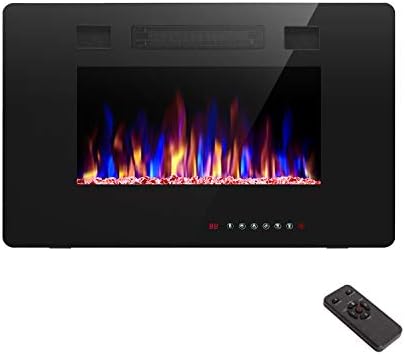 R.W.FLAME 30 inch Recessed and Wall Mounted Electric Fireplace, Low Noise,Fit for 2 x 4 and 2 x 6 Stud, Remote Control with Timer,Touch Screen,Adjustable Flame Color and Speed, 750-1500W