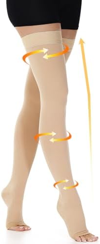 beister 15-20 mmHg Open Toe Medical Compression Stockings for Women Men, Thigh High Graduated Compression Socks with Dot Silicone Band, Support Circulation Pressure Stockings for Varicose Veins, Edema