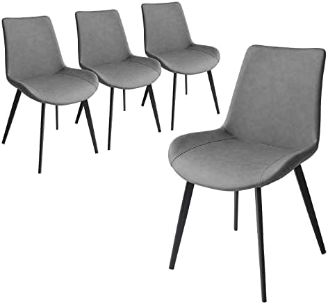 Dining Chairs Set of 4, Modern Kitchen & Dining Room Chairs, Upholstered Faux Leather Cushion Seat and Sturdy Metal Legs (4 Grey Chairs)