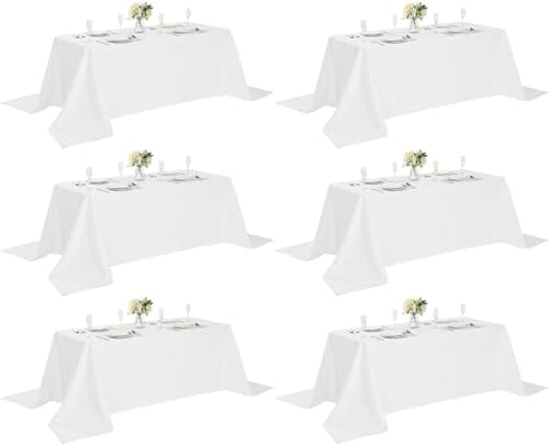 6 Pack White Table Cloth 90 x 156 Inch Rectangular Tablecloths for 8 Foot Rectangle Tables, Wrinkle Resistant White Tablecloth Washable Polyester Fabric Table Covers for Party Wedding Banquet