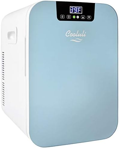 Cooluli 20L Mini Fridge For Bedroom - Car, Office Desk & College Dorm Room Glass Front Digital Temperature Control 12v Small Refrigerator for Food, Drinks, Skin Care, Beauty Breast Milk (Blue)