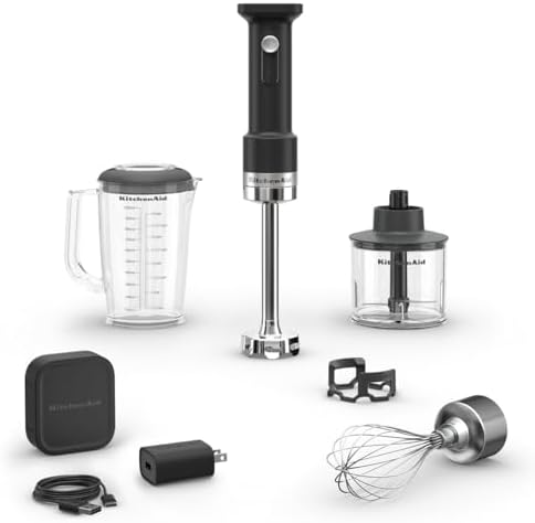 KitchenAid Go Cordless Hand Blender with Accessories - battery included, KHBRV75, Black Matte