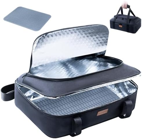 BAGSPRITE Insulated Casserole Carrier for Hot or Cold Food with Heat-resistant Mat, Casserole Dish Carrier Insulated Food Carrier, Hot Food Carrier, Foil Pan Carrier Fits 9" x 13" Baking Dish