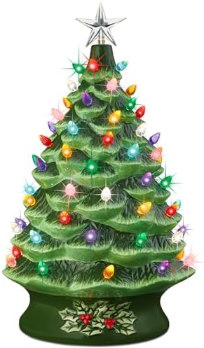 Best Choice Product 24in Extra Large Ceramic Christmas Tree, Pre-Lit Hand-Painted Tabletop XL Indoor Holiday Tree, 74 Multicolor Bulbs, LED Lights - Green