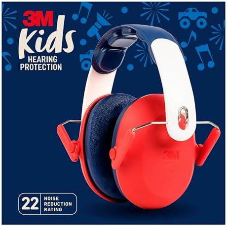 3M Kids Hearing Protection, Hearing Protection for Children with Adjustable Headband, 22dB Noise Reduction Rating, Studying, Quiet, Concerts, Events, Fireworks, For Indoor and Outdoor Use, Red