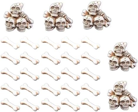 30 Pieces Mini Resin Skull & Bone Decoration,Halloween Garden Miniatures and Home Decorations for Crafts Halloween Christmas Micro Landscape Decor