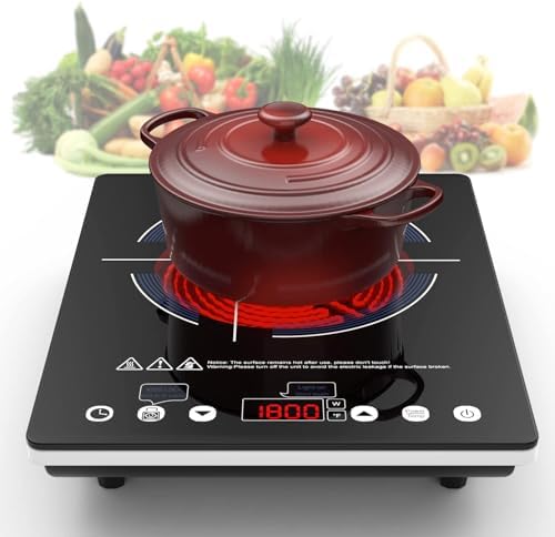 VBGK Electric Cooktop,110V Electric Stove Top,Single Burner LED Touch Control,9 Power Levels, Kids Lock &Timer,Overheat Protection,1800W Portable Induction Cooktop.