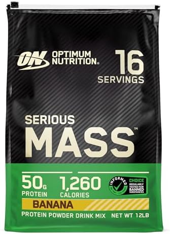 Optimum Nutrition Serious Mass, Weight Gainer Protein Powder, Mass Gainer, Vitamin C and Zinc for Immune Support, Creatine, Banana, 12 Pound (Packaging May Vary)