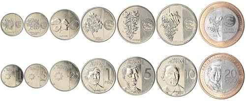 7 Coin Set from Philippines | 1 5 25 Sentimos 1 5 10 20 Piso Coin Set Collection | Exotic Flowers | Famous Figures| Circulated 2017-2020