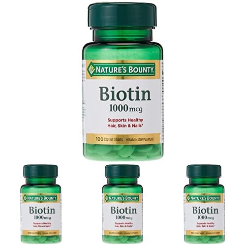 Nature's Bounty Biotin, Vitamin Supplement, Supports Metabolism for Cellular Energy and Healthy Hair, Skin, and Nails, 1000 mcg, 100 Tablets (Pack of 4)