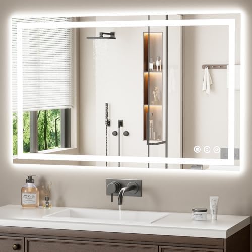 48X30 LED Bathroom Mirror with Lights, Anti-Fog, Backlit + Front Lit, Lighted Bathroom Vanity Mirror for Wall, Memory Function, Dimmable, Tempered Glass, Shatter-Proof, ETL Listed