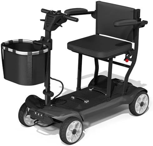 DA-031 4-Wheel Mobility Scooter for Adults/Seniors, One-Click Collapsible, Emergency Brake, Removable Battery & Basket, Seat Storage, Dustproof Cover. - Black