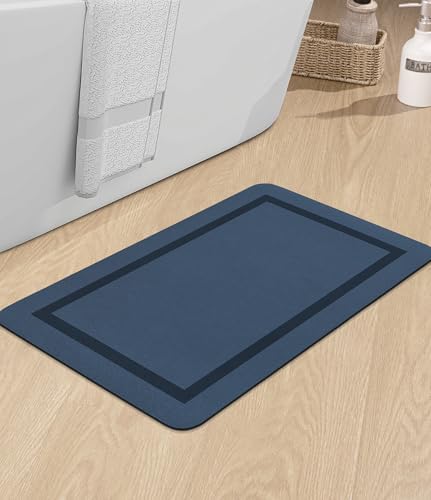 chakme Bathroom Mat Rugs 24x16, Ultra Thin Magic Mat Bath Rug Non Slip Bath Rugs Quick Dry Absorbent Bath Mats for Bathroom Floor, (Navy Blue, 24"x16")