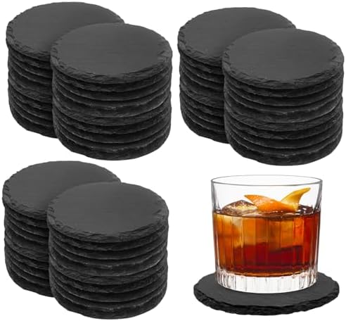 60 Pieces Slate Coasters. Dhfsleo 4 inch Black Coasters Stone Coaster Set,Laser Engraving Blanks with Anti-Scratch Bottom, Perfect for use in Your Home, Office, Kitchen,bar or Anywhere.Round