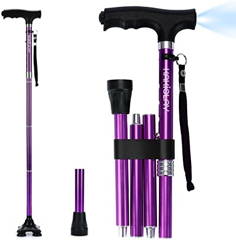 Folding Walking Cane with LED Light for Women & Men - Foldable, Adjustable, Collapsible Lightweight Aluminum Walking Stick for Seniors & Adults