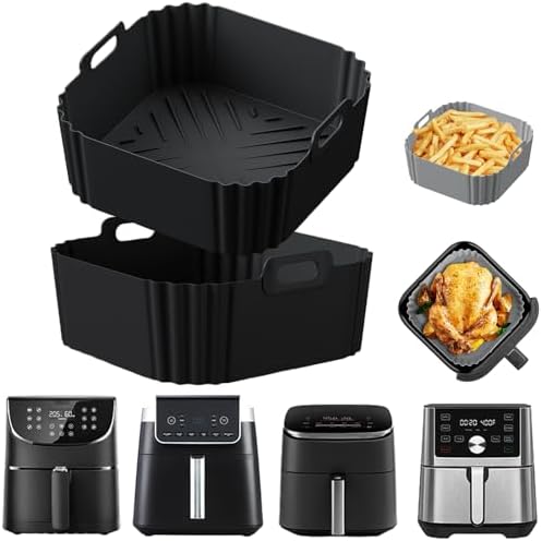 Silicone Air Fryer Liners for Ninja Pro XL AF141 AF140 AF181 AF180,2Pack 8.8inch Square Airfryer Silicone Liners Reusable Basket for Cosori,Chefman,Instant Pot,PHILIPS,Other 5-8QT Air Fryer