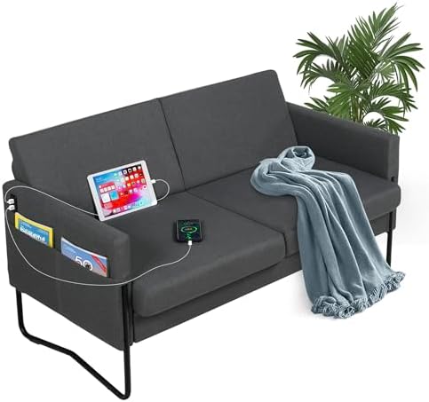 STHOUYN 51” Small Loveseat Sofa for Small Spaces, Comfy Grey Couch with 2 USB Ports, Modern 2 Person Sofa Loveseats for Living Room Bedroom, Mini Teen Office Couch (Dark Grey)
