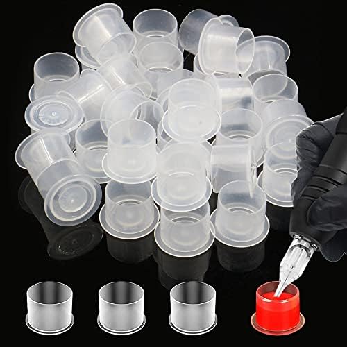 CINRA Tattoo Ink Cups, 500Pcs Disposable Plastic Pigment Tattoo Ink Caps Cups 17 * 14 Large Wide Cup Base for Tattoo Ink, Tattoo Supplies (Large)