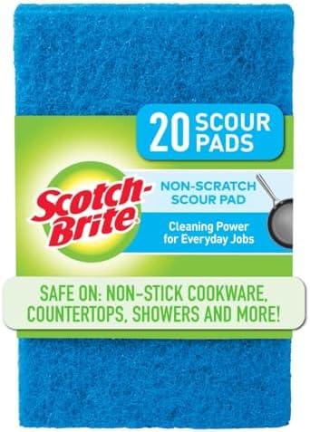 Scotch-Brite Zero Scratch Scouring Pad, Effective + Gentle Dish Scrubber for Household Cleaning, 20 Scrub Pads for Dishes, Nonstick Pots and Pans, Glass, Tubs, Showers, Reusable & Durable