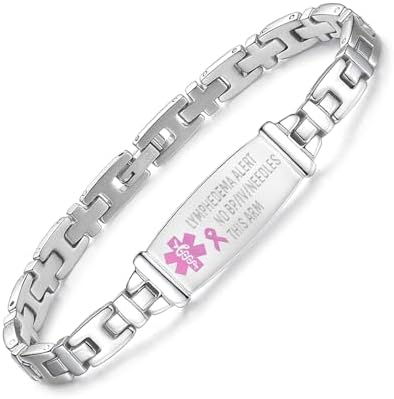 LinnaLove Lymphedema Alert Bracelets no bp/iv/needles this arm Stainless Steel Medical id Bracelets for Women