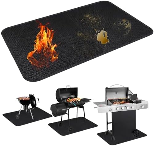 60 x 40 Inch Under Grill Mats for Outdoor Grill, Double-Sided Fireproof Grill Pad, Waterproof Oil-Proof Deck and Patio Protector Mats, Indoor Fireplace/Fire Pit Mat, BBQ Floor Pad