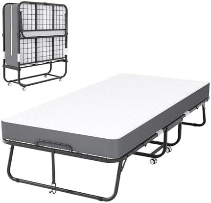 Superday Folding Bed with Mattress, 75" x 31" Folded Bed, Roll Away Beds with Mattresses for Adults, Portable Roll Away Guest Beds for Easy Storage, Space-Saving Sturdy Metal Frame