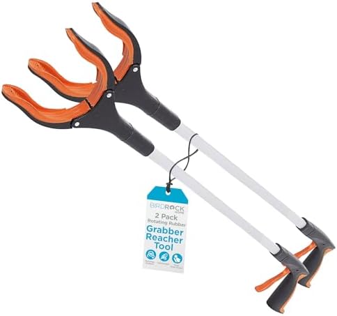 BIRDROCK HOME Grabber Reacher Tool with Long Handle - 32 Inch Tool for Picking Up Dropped Objects - Lightweight Aluminum Design for Reaching & Grabbing Things - Handicap Aid with Rubber Grip - 2 Pack