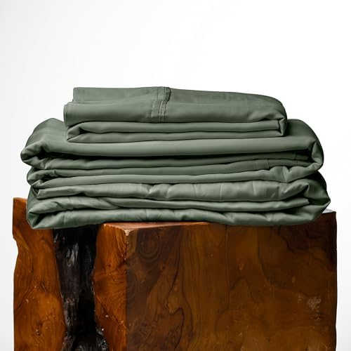 Olive + Crate Eucalyptus Sheets Set – Cooling Sheets for Hot Sleepers – 100% Organic Tencel Lyocell – Queen Size – Hypoallergenic, Moisture-Wicking – Deep Pockets – Soft, Durable 60" x 80" [Moss]