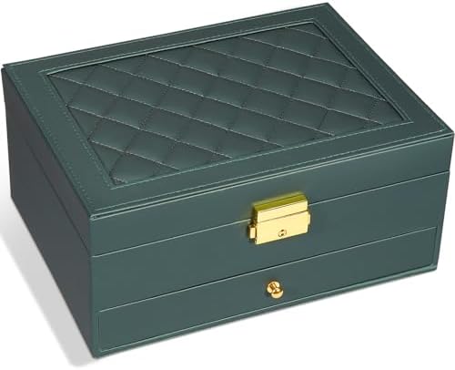 GUOER Jewelry Box for Women Girl Wife - Large PU Leather Jewelry Organizer Storage Case with Two Layers Display for Earrings Bracelets Rings Watches (Hunter Green)