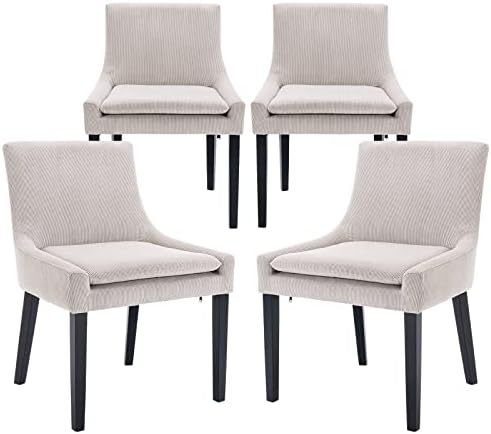 COLAMY Modern Dining Chairs Set of 4, Upholstered Corduroy Accent Side Leisure Chairs with Mid Back and Wood Legs for Living Room/Dining Room-Beige