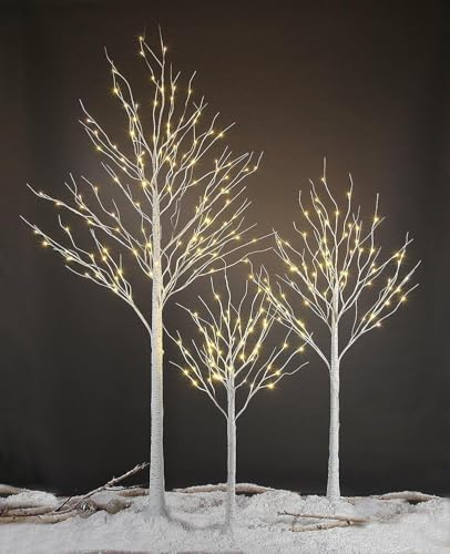 LIGHTSHARE LED Birch Tree Light Set - 4ft, 6ft, 8ft Trees with Warm White Lights - Indoor Outdoor Christmas Wedding Party Decorations (3-Pack)