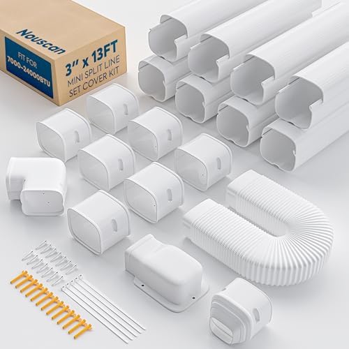 3" 13Ft Mini Split Line Set Cover with Flexible Duct, Upgrade PP Decorative Minisplit Lineset Cover Kit, Paintable for Mini Split, Air Conditioner, Central AC, HAVC and Heat Pumps, White