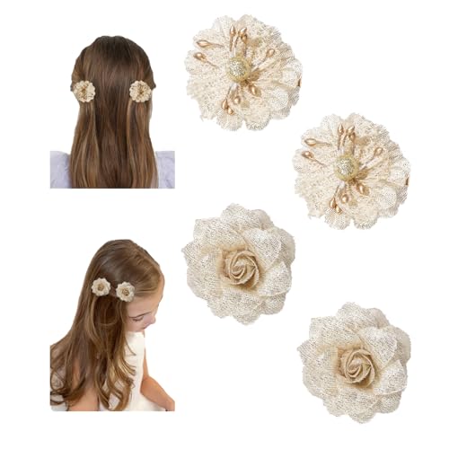 Baby Girls Floral Hair Bows Clips, 4Pcs Glitter Gold Flower Hair Barrettes Alligator Clips, Hair Accessories for Toddlers Kids Teens